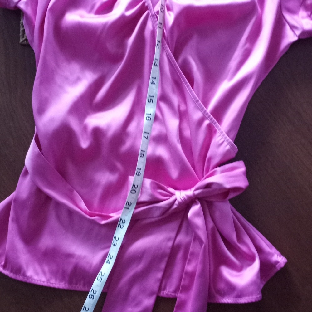 Express Satin Wrap Blouse in Bright Pink - Picture 9 of 12